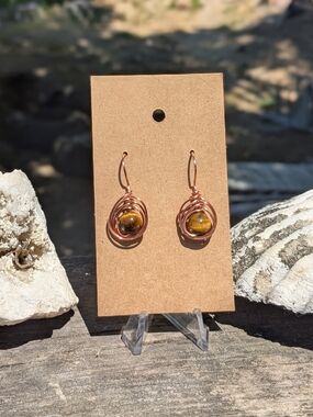 Handcrafted Herringbone Tiger's Eye Earrings, Gemstone Of Protection,